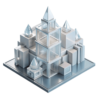 vibrant abstract Conceptual architectural model made of clear acrylic, intricate geometric forms, soft studio lighting genuine png