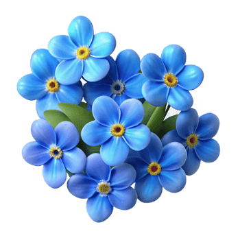 serene rustic A cluster of vibrant blue forget-me-nots, bokeh effect, painterly style original png
