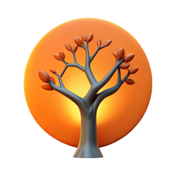 serene abstract A gnarled oak tree silhouetted against a vibrant orange sunset, minimalist style exclusive png