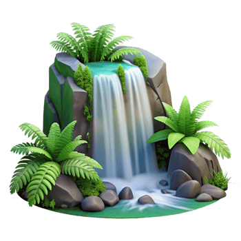 extraordinary artistic A cascading waterfall surrounded by lush green ferns, long exposure photography, romantic style original png