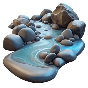 beautiful creative A babbling brook flowing over smooth stones, long exposure, serene style 4K png
