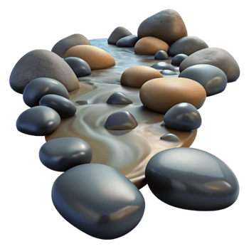 wonderful traditional A babbling brook flowing over smooth stones, long exposure, serene style authentic png
