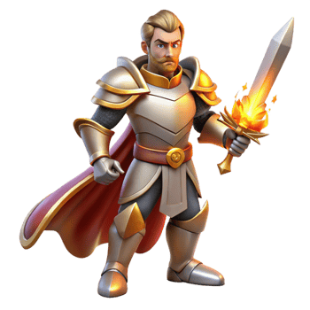 magnificent rustic A regal knight in shining armor, wielding a flaming sword. Dramatic, heroic lighting. Romantic style 4K png