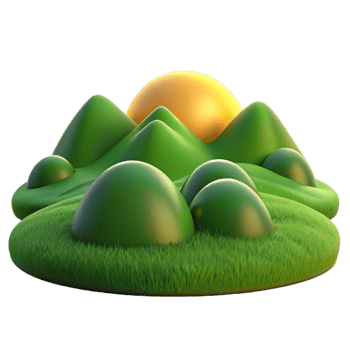 beautiful artistic Rolling hills covered in green grass, golden hour lighting, pastoral style high resolution png