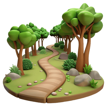 dramatic abstract A winding dirt path through a forest, dappled sunlight, mysterious style high quality png