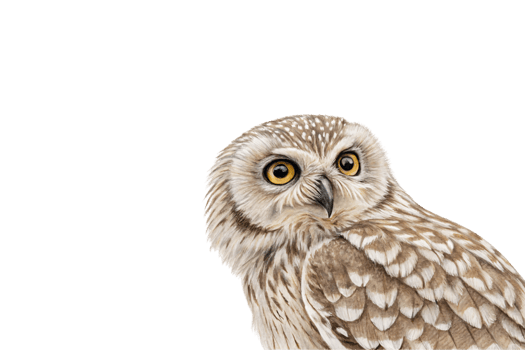 A detailed close-up of an owl face, showcasing sharp eyes and intricate feather patterns, expressing alertness and precision png