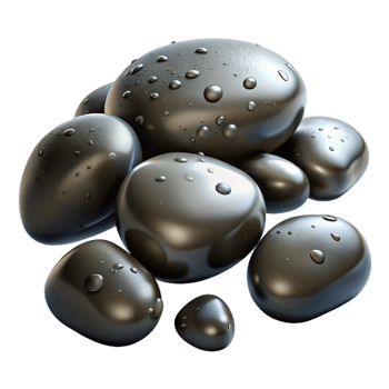 beautiful artistic A group of pebbles on a beach, wet and glistening, photorealistic style original png