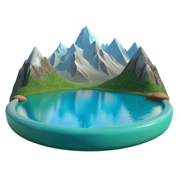 extraordinary creative A serene lake reflecting the surrounding mountains, calm water, peaceful style high resolution png