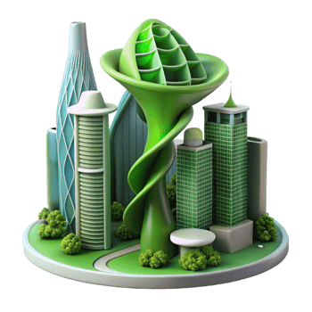 stunning artistic Biomorphic skyscraper, inspired by nature, flowing organic forms, green walls, integrated solar panels, futuristic city backdrop, authentic png