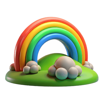 vibrant contemporary A rainbow arcing over a green landscape, vibrant colors, hopeful style premium png