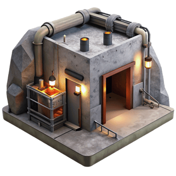 impressive contemporary Underground bunker, concrete walls, exposed pipes and wiring, dim emergency lights, claustrophobic atmosphere, photorealistic rendering, 4K png