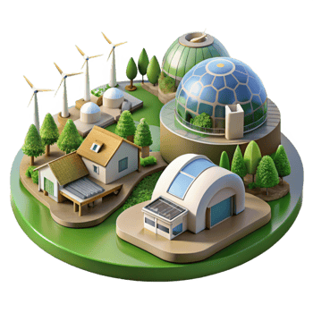 magnificent traditional Sustainable eco-village, earth-sheltered homes, integrated with landscape, renewable energy sources, idyllic rural setting, architectural visualization, high resolution png