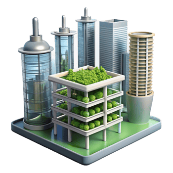 extraordinary rustic Vertical farm skyscraper, hydroponic gardens, integrated with urban infrastructure, futuristic city backdrop, sunny day, architectural rendering, genuine png