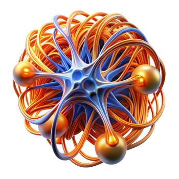 vibrant creative A network of flowing lines resembling neural pathways, in fiery orange and electric blue, with a pulsating glow, in a Futuristic style exclusive png