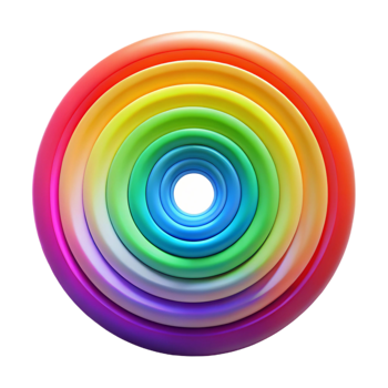 elegant creative A series of concentric circles radiating outward in vibrant rainbow colors, with a bright, pulsating glow, in a Op Art style 4K png