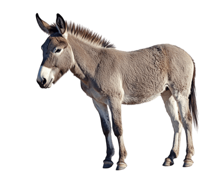 donkey stands gracefully, showcasing its sleek fur and distinctive features. This animal exudes calm demeanor, making it charming subject for various artistic and educational purposes png