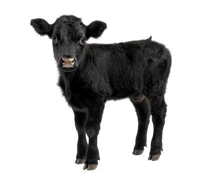 A black calf standing in front of a black background png