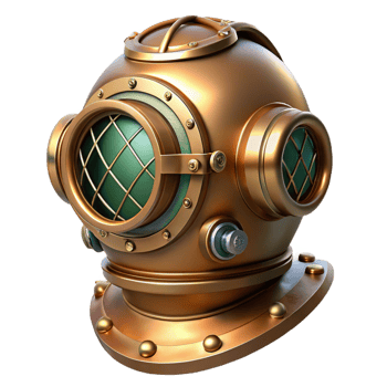 serene contemporary A Steampunk Diving Helmet with Intricate detailed png