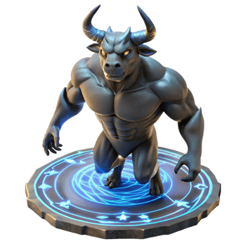 beautiful vintage A powerful minotaur, muscles rippling, trapped within a labyrinth of polished obsidian, lit by glowing runes, hyperrealistic style 4K png