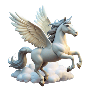 extraordinary minimalist A graceful Pegasus taking flight from Mount Olympus, its wings catching the dawn light, clouds swirling beneath its hooves, romanticism style professional png