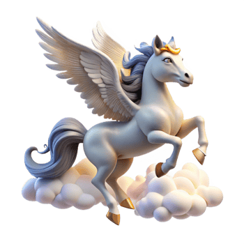 wonderful creative A graceful Pegasus taking flight from Mount Olympus, its wings catching the dawn light, clouds swirling beneath its hooves, romanticism style 4K png