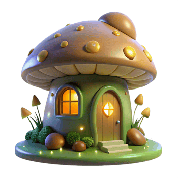 magnificent rustic magnificent traditional Whimsical Mushroom House Glowing professional 4K png