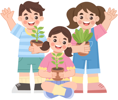 Illustration of Children Holding Potted Plants png