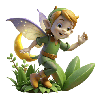 beautiful rustic A mischievous pixie flitting through a moonlit garden, scattering fairy dust, in the style of children's book illustration authentic png