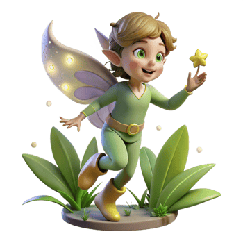 vibrant vintage A mischievous pixie flitting through a moonlit garden, scattering fairy dust, in the style of children's book illustration genuine png