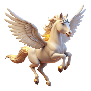 wonderful traditional A graceful Pegasus soaring through the sky, illuminated by the sun, in the style of fantasy art premium png