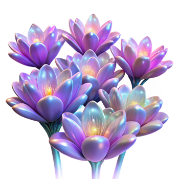 dramatic creative A Field of Blooming Iridescent Flowers premium png