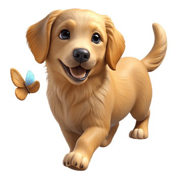 wonderful creative A playful golden retriever puppy chasing a butterfly in a sun-drenched meadow, impressionist painting style detailed png