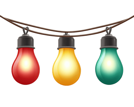 Three light bulbs hanging on a string png