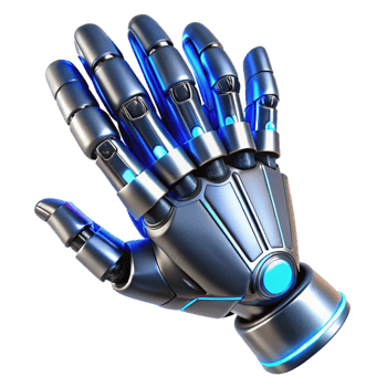 beautiful minimalist A futuristic prosthetic arm with sleek, metallic lines and glowing blue accents, flexing its fingers, rendered in a hyperrealistic style detailed png