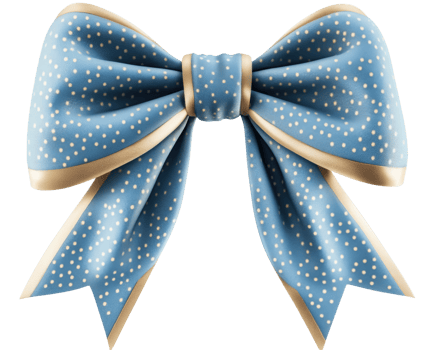 A blue bow with gold polka dots png