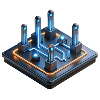 beautiful creative A levitating circuit board with glowing neon pathways, intricate components casting long shadows in a dramatic, chiaroscuro lighting style detailed png