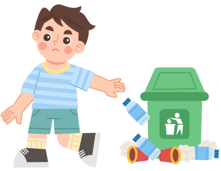 Illustration of little boy disposing trash png