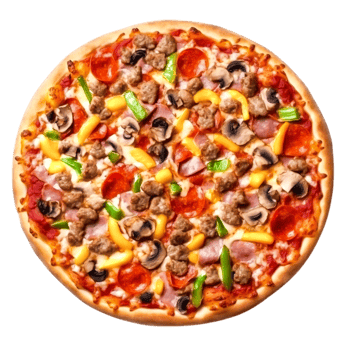 Delicious Pepperoni and Sausage Pizza Topped with Fresh Vegetables and Cheese png