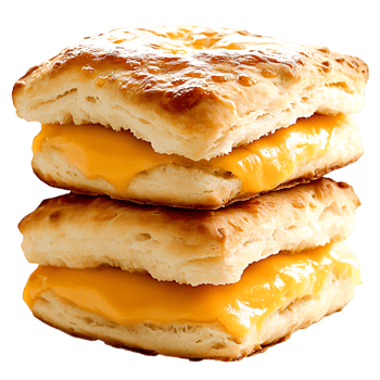 Flaky Biscuit Sandwich with Melted Cheese and Golden Brown Crust png