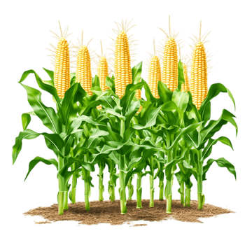 Lush Cornfield with Ripe Yellow Corn on Stalks in Bright Green Leaves png