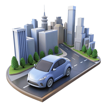 vibrant modern A Self Driving Car Navigating a professional png