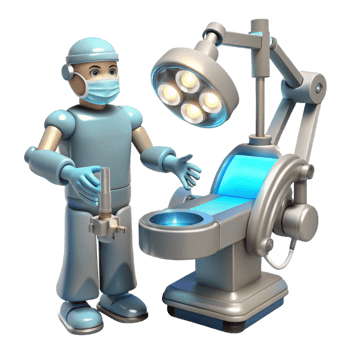 extraordinary minimalist A robotic surgeon performing a delicate operation, illuminated by surgical lights, in a medical illustration style authentic png