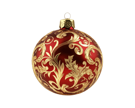 A red and gold christmas ornament with gold leaf design png