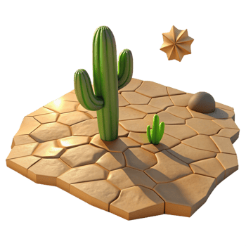 extraordinary abstract A cracked desert floor with a single cactus, harsh sunlight, realistic style high resolution png