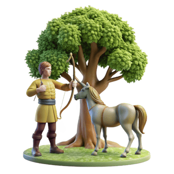 serene traditional A Wise Old Centaur Teaching Archery to a exclusive png