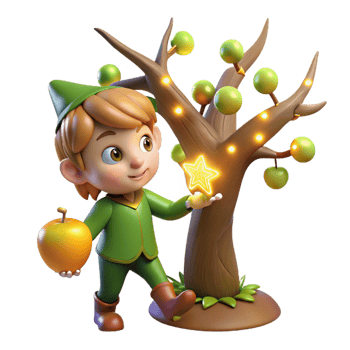beautiful creative A Mischievous Imp Stealing a Golden Apple original png