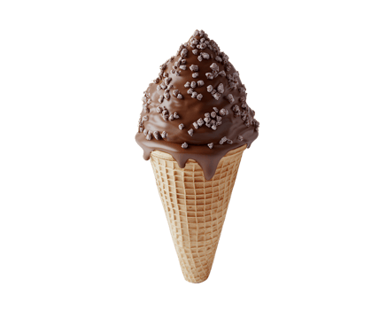 An ice cream cone with chocolate on top png
