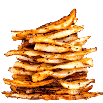 Stacked Crispy Potato Slices with Seasoning and Charred Edges png