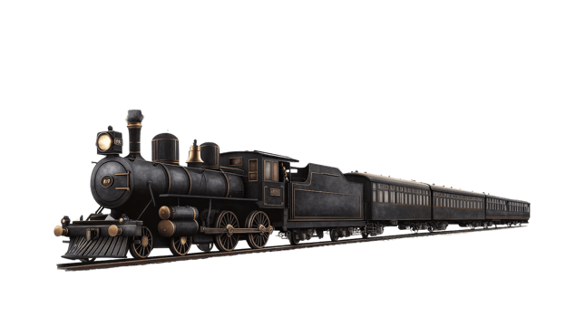 A black train on the tracks with a black background png