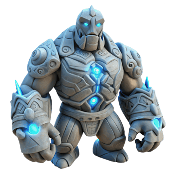 serene vintage A stoic, stone golem with intricate carvings and glowing runes, lit by an ethereal moonlight, in the style of a classical sculpture high resolution png